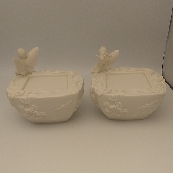 Partylite Enchantment Duo Fairy Ivory Porcelain Square Pillar Candleholders Boy - Picture 5 of 13